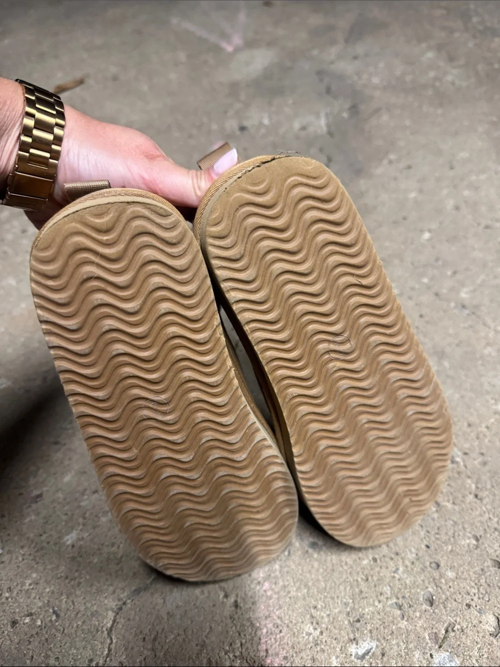 Kids Tan Suede Slip-On Shoes with Knit Trim